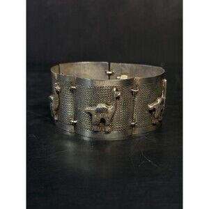 Vintage 925 Sterling Silver Llama Panel Link Bracelet 54g Andean Style